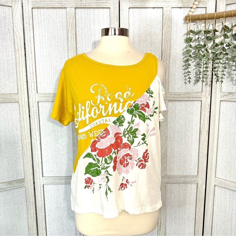 Pilcro Anthropologie Spliced California Graphic Tee Shirt Top Floral Size XS